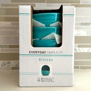 Set of 4 Riviera 23.7 oz blue ceramic bowls